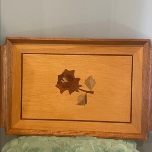 Wooden Tray with Rose Inlay